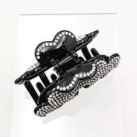 Краб для волосся корона 85х50х40 мм чорний пластик із білими стразами