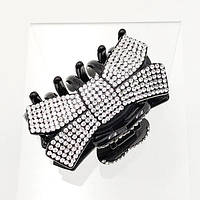 Краб для волосся бант 77х50х40 мм чорний пластик із білими стразами