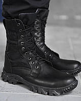Тактические ботинки Кожаные демисезонные военные, берцы черного цвета военные из натуральной кожи shaved