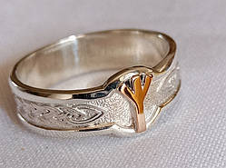 Кільце з руною Альгіз з срібла 925 проби з чорнінням (без чорніння) (з золотою накладкою 585 проби)