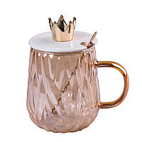 Чашка стеклянная 400 мл с крышкой и ложкой Tea Color GL-55