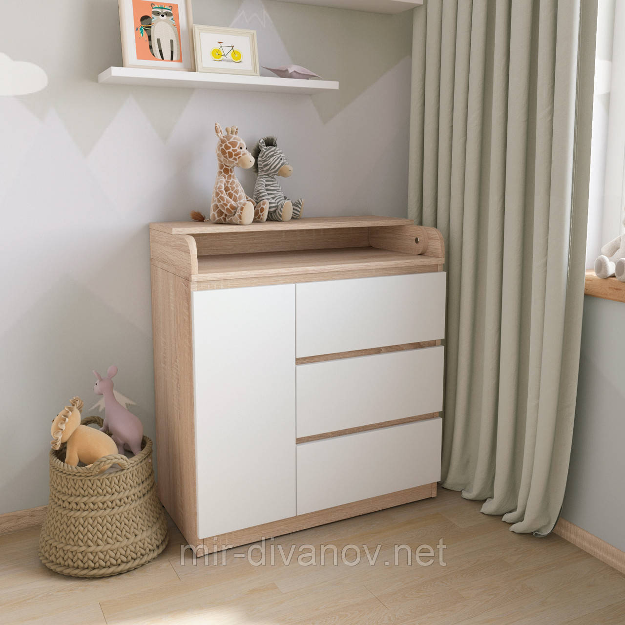 Пеленальний комод 3+1 Дуб сонома+білий, фото 1