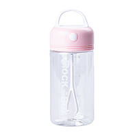 Бутылка шейкер для воды 380 мл фляга прозрачная для напитков с ручкой Розовый GL-55