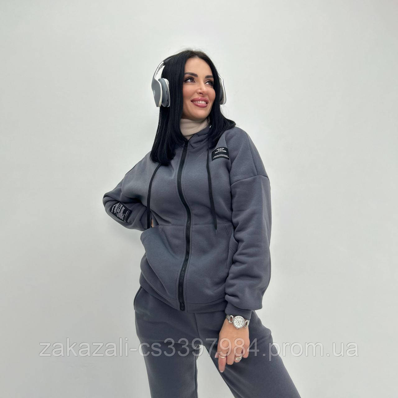 Жіночий зимовий костюм на флісі, однотонний, тринитка | Прогулянковий костюм спортивний | Кофта + штани (брюки) | Норма, фото 1