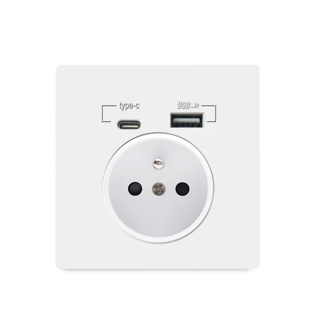 Розетка настінна з роз'ємом Type-C/USB-портом зарядки біла