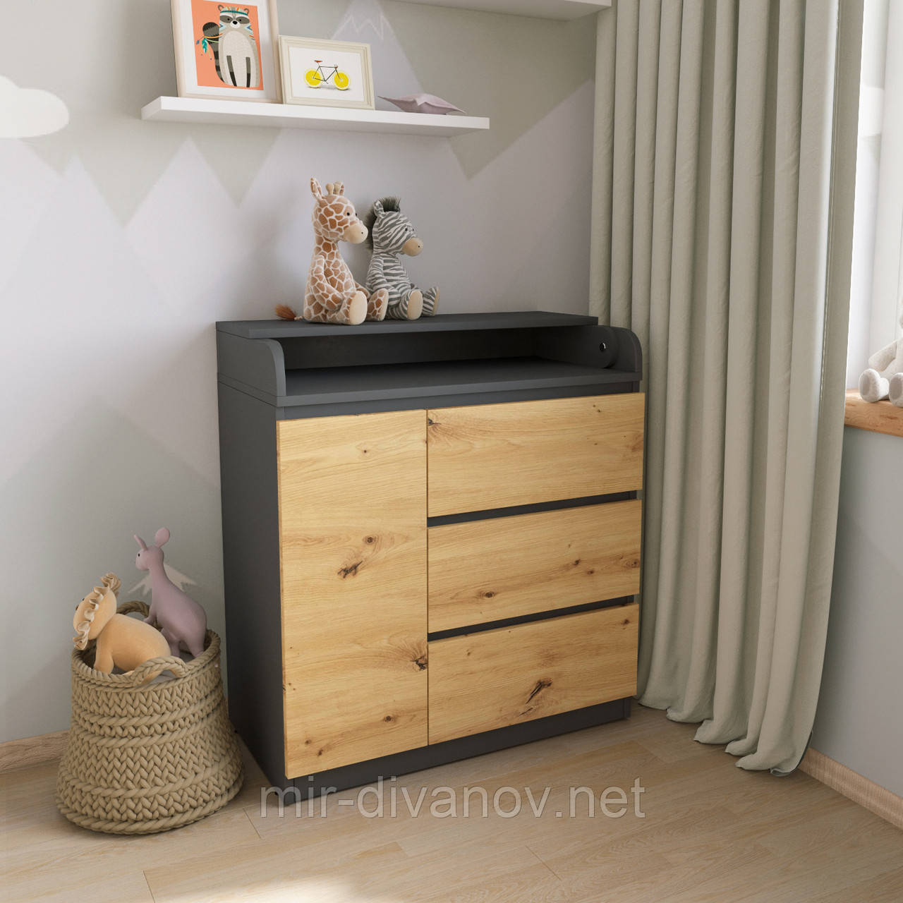 Пеленальний комод 3+1 Антрацит+артизан, фото 1