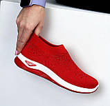 Жіночі мокасини літні червоні зі стразами текстильні спортивні з камінням червоного кольору Viki, фото 6
