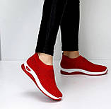 Жіночі мокасини літні червоні зі стразами текстильні спортивні з камінням червоного кольору Viki, фото 4