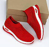 Жіночі мокасини літні червоні зі стразами текстильні спортивні з камінням червоного кольору Viki, фото 7
