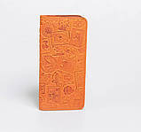 Довгий жіночий гаманець шкіряний стильний з авторським тисненим орнаментом 'Марки', фото 4