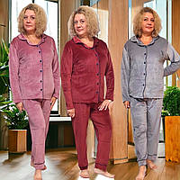 Женская пижама большой размер 58-66, бархатная пижама с рубашкой и брюками, велюровая 4 цвета, Турция