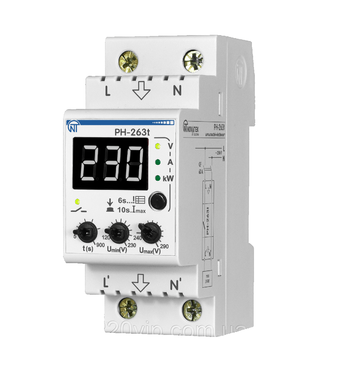 Реле напруги NOVATEK-ELECTRO РН-263T (63А) Мультифункціональне, контролю захисту від перенапруги Новатек, фото 1