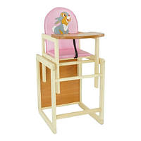 Стільчик-трансформер для годування Зайчик шкірозамінник 2в1 №2031 ТМ "Мася" Рожевий