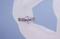 Кольцо женское с камнем, широкое кольцо, родий, размер 18