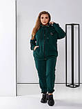 Жіночий зимовий костюм тринитка на флісі, однотонний | Утеплений спортивний костюм-двійка | Кофта + штани | Батал, фото 3