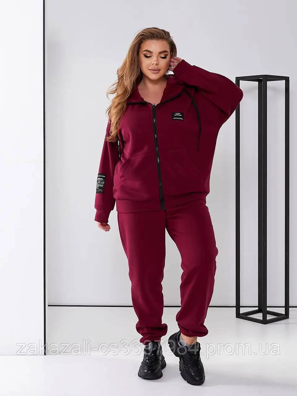 Жіночий зимовий костюм тринитка на флісі, однотонний | Утеплений спортивний костюм-двійка | Кофта + штани | Батал, фото 1