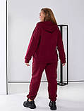 Жіночий зимовий костюм тринитка на флісі, однотонний | Утеплений спортивний костюм-двійка | Кофта + штани | Батал, фото 4