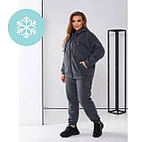 Жіночий зимовий костюм тринитка на флісі, однотонний | Утеплений спортивний костюм-двійка | Кофта + штани | Батал, фото 9