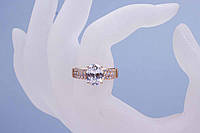 Кольцо женское с камнем, широкое кольцо, позолота 18к, размер 17
