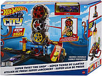 Трек Hot Wheels City Хот Вилс Головокружительные трюки на шиномонтаже Super Twist Tire Shop HDP02 оригинал