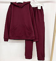 Костюм базовый, демисезонный,подростковый , однотонный, худи с капюшоном и штаны Бордовый, 140-146