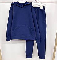 Костюм базовый, демисезонный,подростковый , однотонный, худи с капюшоном и штаны Индиго, 164-170