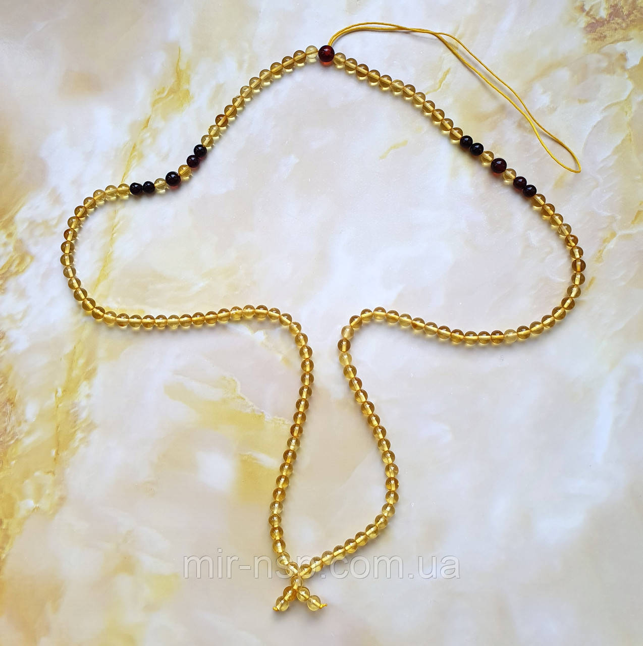 Буси з кулоном 100% натуральний бурштин вага 8г довжина 60 см, фото 1