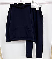 Костюм базовый, демисезонный,подростковый , однотонный, худи с капюшоном и штаны Темно-синий, 164-170