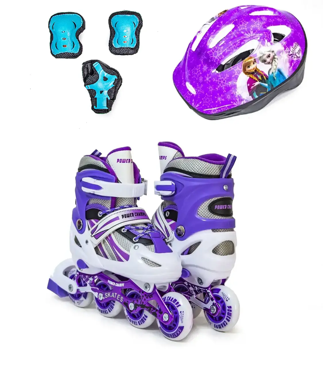 Комплект роликів "Power Champs" з захистом і шоломом, Фіолетового кольору, розміри 29-33 / 38-41