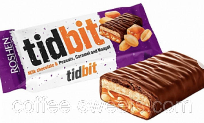 Шоколадний батончик Roshen "Tidbit" Карамель-арахіс 50 г, фото 1