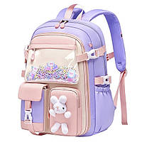 Рюкзак школьный в стиле Преппи для девочки с аксессуарами 45 см х 32 х 17 см с аксессуарами Фиолетовый,