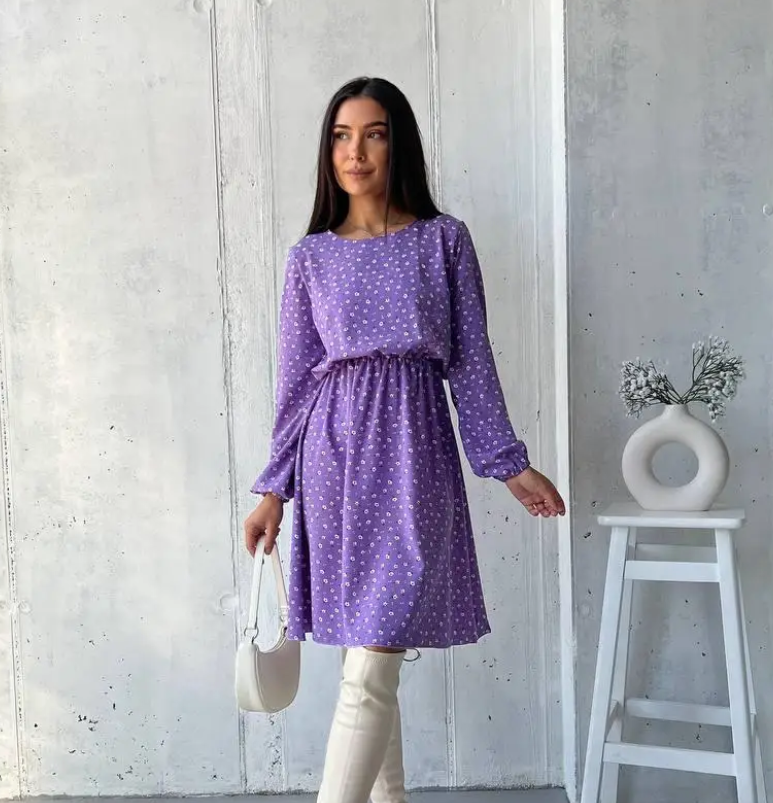 Легка літня сукня жіноча бузкова в квіточку коротка коктейльна сукня з рукавом вільна сукня на літо 42-46 48-52 розмір, фото 1