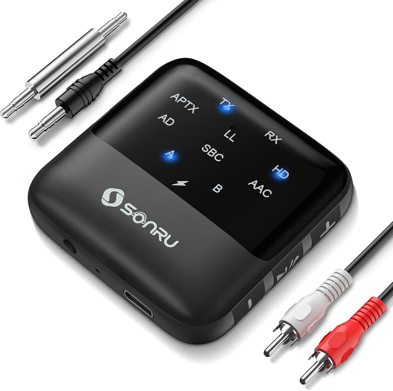 SONRU Bluetooth 5.2 Передавач-приймач 2 в 1, Bluetooth-адаптер 3,5 мм з подвійним підключенням, фото 1