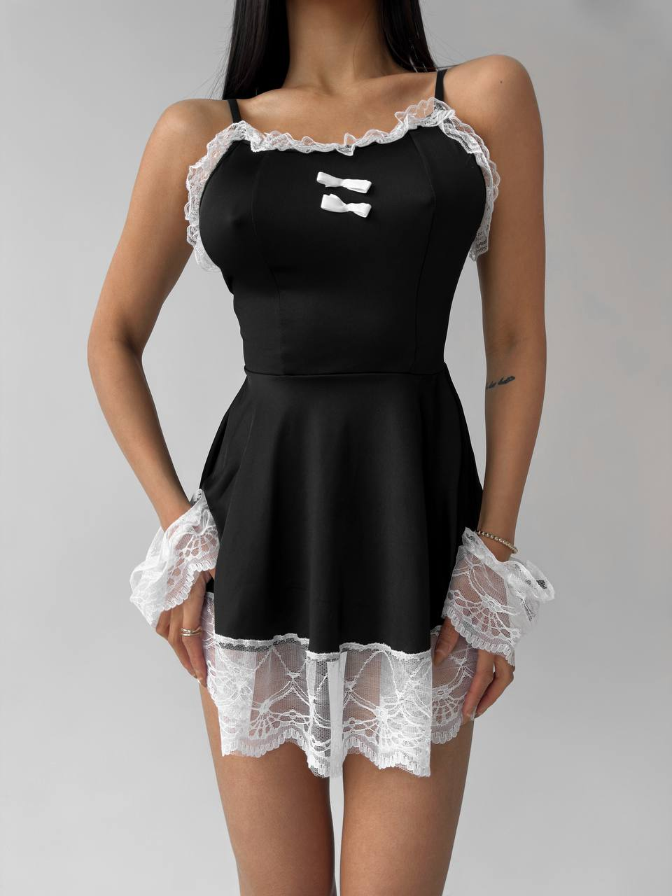 Еротичний жіночий костюм для рольових ігор покоївка офіціантка сукня обруч трусики мереживні манжети sex одяг