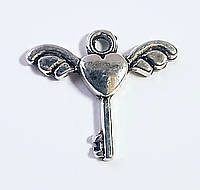 Подвеска Finding Кулон ключ сердце крылья Античное серебро 17 мм x 15 мм