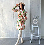 Легка літня сукня жіноча біла в квіточку коротка коктейльна сукня з рукавом вільна сукня на літо 42-46 48-52 розмір, фото 2