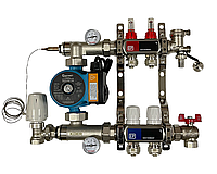 Коллектор для теплого пола в сборе с насосом на 2 контура EP (Чехия) нержавейка