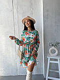 Легка літня сукня жіноча оливкова в квіточку коротка коктейльна сукня з рукавом вільна сукня на літо 42-46 48-52 розмір, фото 9