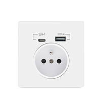 Настінна розетка з роз'ємом Type-C/USB-портом заряджання біла