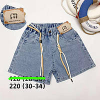 Шорти джинсові підліток на гумці декор поясок для дівчинки розмір 30-34, колір блакитний