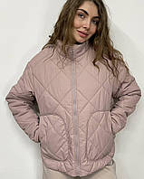 Курточка женская демисезонная пудра без капюшона стеганная Украина XL