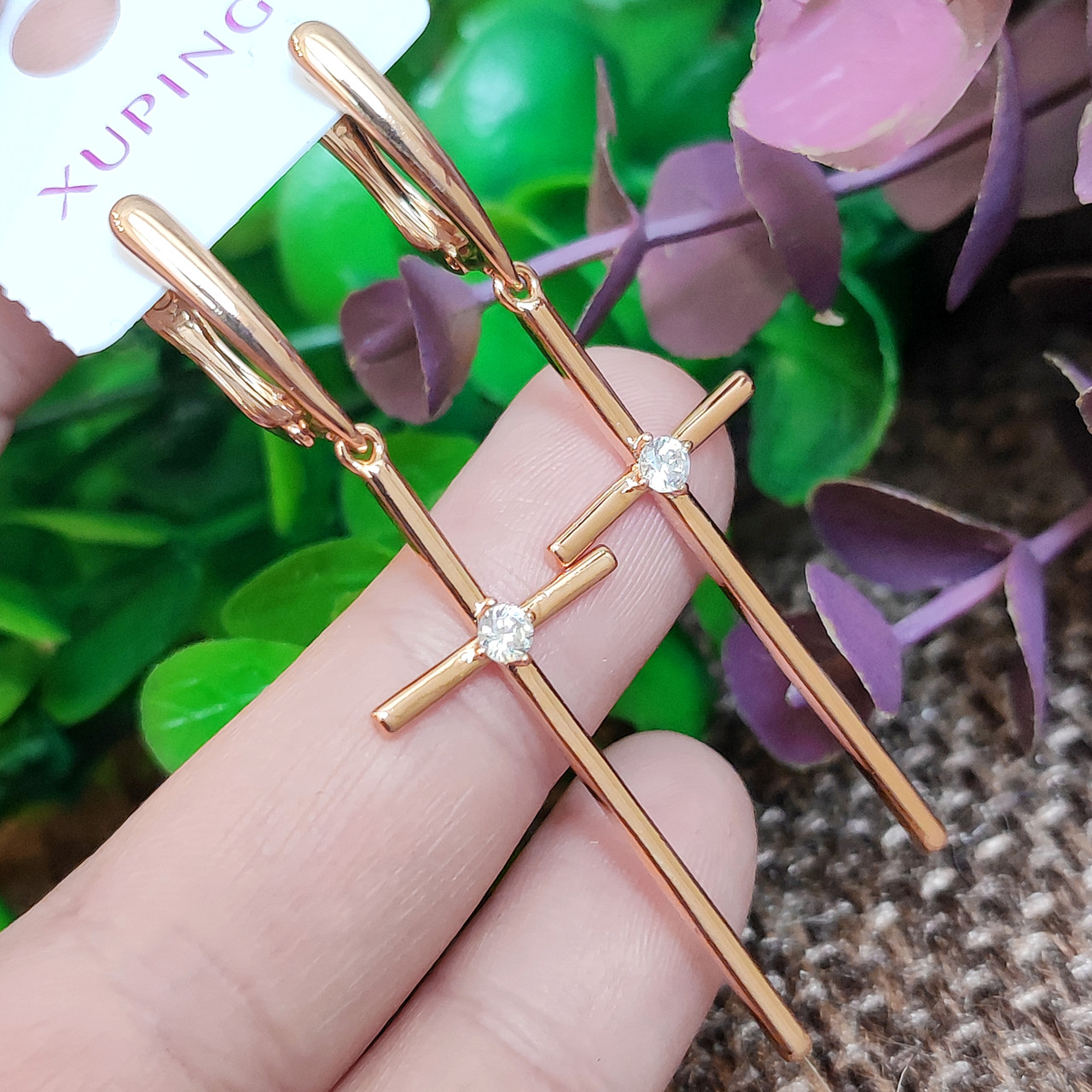 Сережки хрестики Xuping довжина 5.7см медичне золото позолота 18К с1046