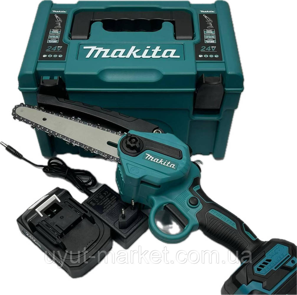 Акумуляторна пила Makita 24 V з оливним баком, шина 16 см 6 дюймів 2 АКБ