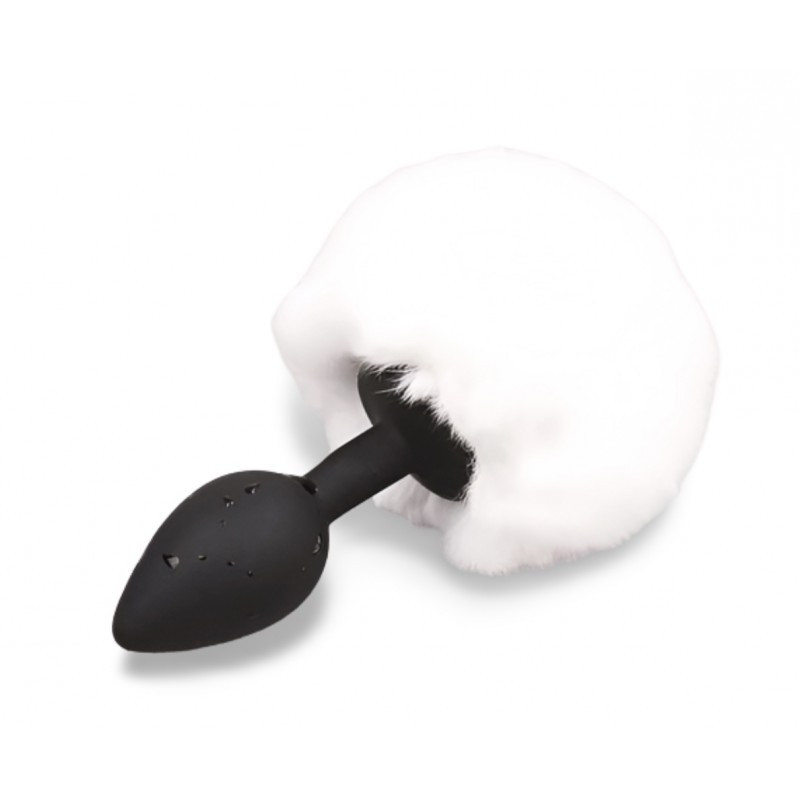 Чорна силіконова анальна пробка з білим хвостиком Silicone Fur Tail Plug Bomba💣