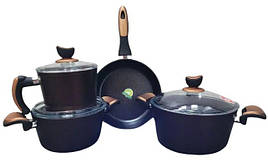 Набір посуду каструль преміум класу Casa Royal Elite Titanium із покриттям Bio Titanium 7 предметів Бронзовий