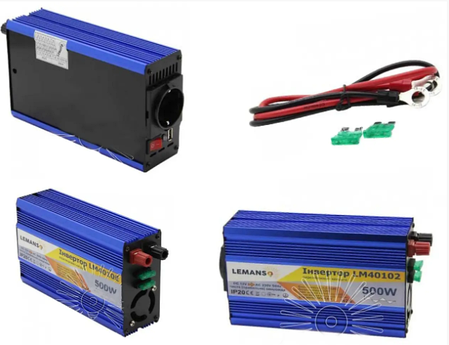 Інвертор синій корпус Lemanso LM40102 з 12VDC до 230V AC 500W 600VA, фото 1
