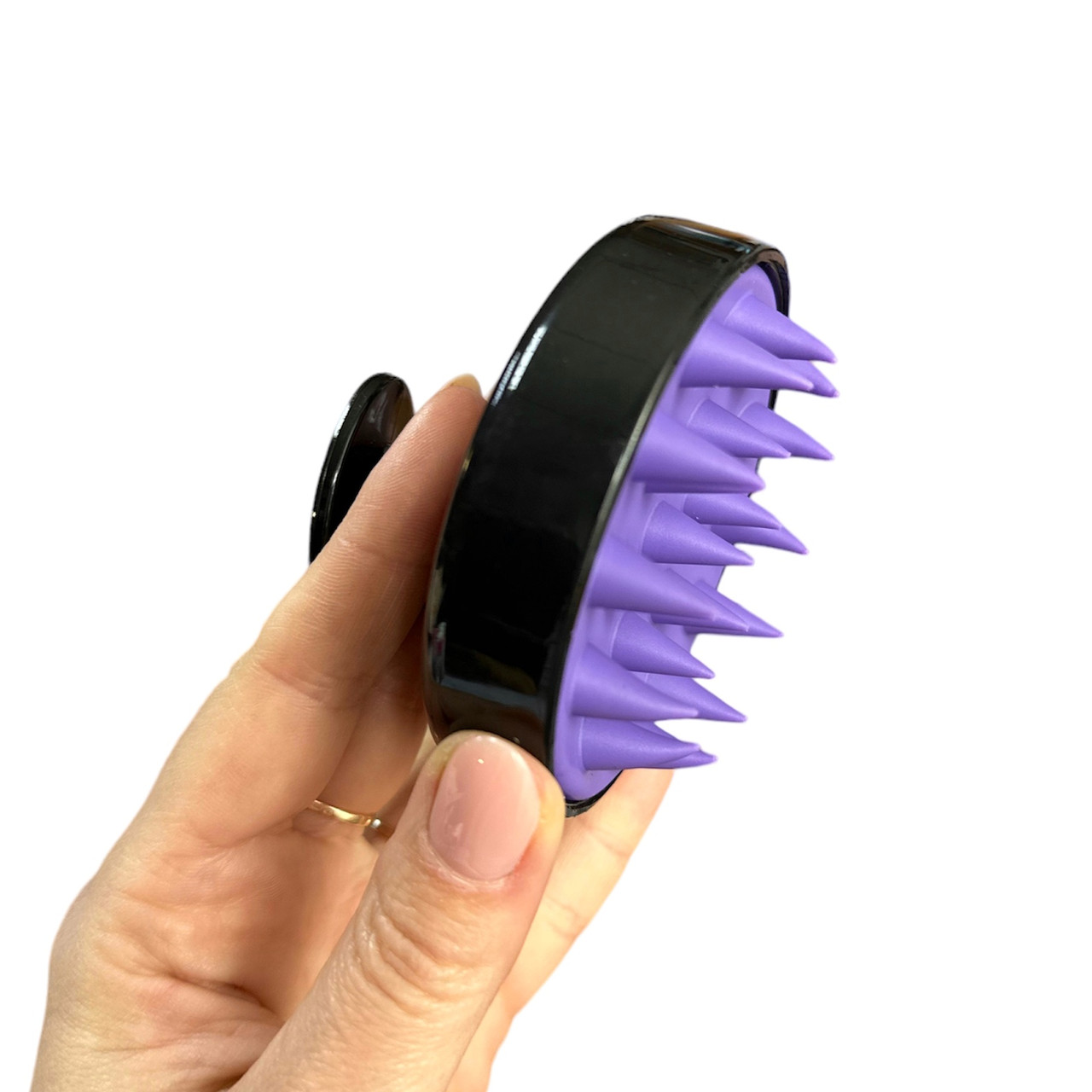 Силіконовий масажер для шкіри голови (шабер для миття волосся), чорний/фіолетовий, фото 1