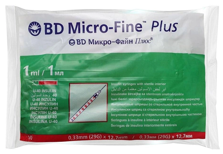 Шприц інсуліновий 1 мл U-40 BD Micro-Fine голка 0,33x12,7мм 29G інтегрована 10шт, фото 1