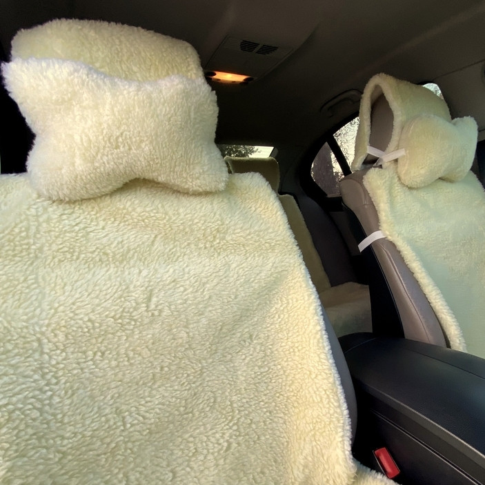 Автомобільні подушки на підголівник з екохутра подушки в салон автомобіля Лимонні 2 шт (503-2-P)