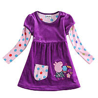 Детское велюровое платье Свинка Пеппа с длинным рукавом nova примерно 5-6 лет 116 рост фиолетовое
